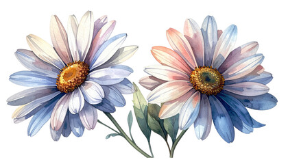 Two watercolor daisies with a soft, pastel palette and detailed petals