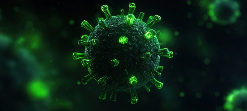 The Virus Green Glowing Coronavirus Macro 3D Render Showing Spiky Surface Texture Detail
