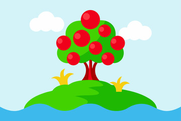 Fototapeta premium Apple tree on island art