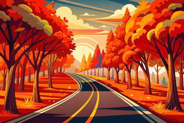 Autumn road with trees