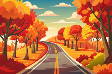Autumn road with trees