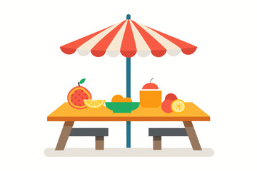 Picnic table with fruit