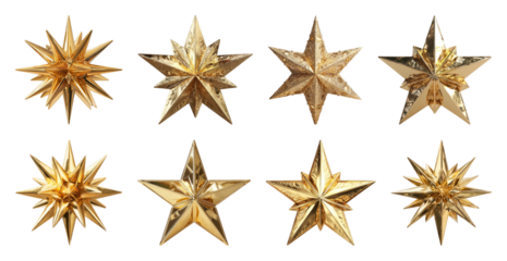 PNG Shiny golden star decorations, element set on transparent background