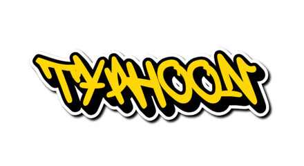 Yellow typhoon writing with graffiti style on White Background