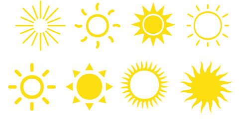 Radiant Yellow Sun Icons Vector: Summer Designs
