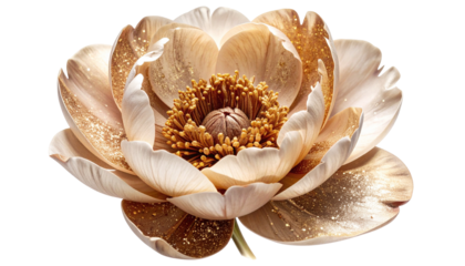 Elegant, golden-hued flower with shimmering petals and intricate center