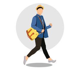 young cheerful man with bag on a white background vector illustration