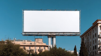 Obraz premium Blank White Billboard Against Blue Sky Urban Advertising Space