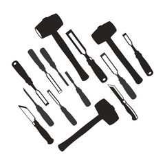 vector silhouette of chisel tool set