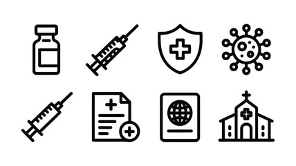 Medical icons representing vaccination and health protection