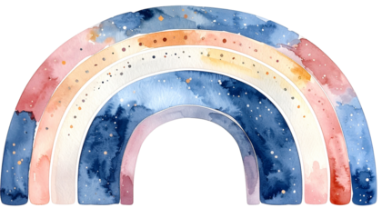 Watercolor rainbow with pastel colors, speckled with gold, against a black background