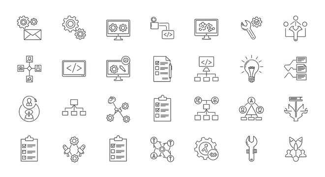Set of workflow management icons simple line vector illustration for business process isolated on wh