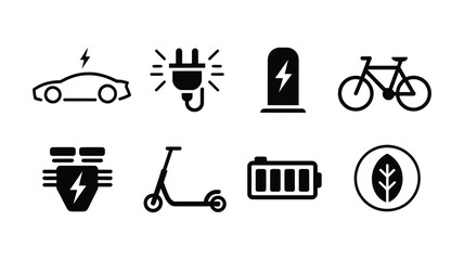 Collection of electric vehicle and sustainable transport icons