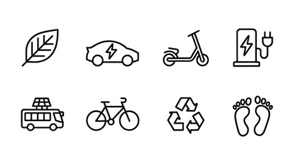 Eco friendly transportation and sustainability icons