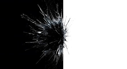 Abstract liquid splash on a split black and white background dynamic burst modern design element