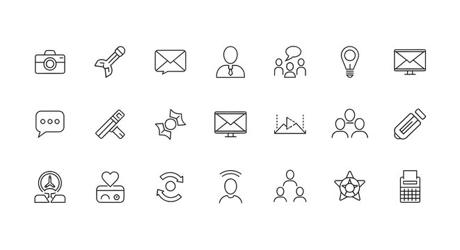 Set of outline business and communication icons simple vector symbols for user interface and web des