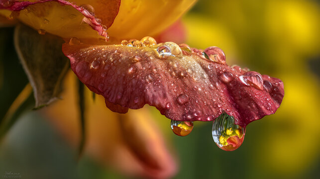 Commercial photo of a close-up scene of flowers with dewdrops
