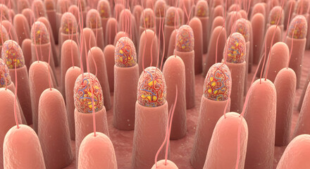 Illustration of Intestinal Villi Showing Microscopic Detail and Digestive Health
