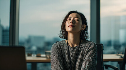 Woman relaxing in natural sunlight with eyes closed