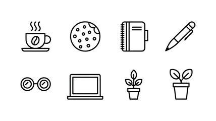 Simple line art icons for productivity and workspace essentials