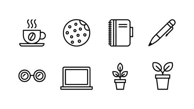 Simple line art icons for productivity and workspace essentials