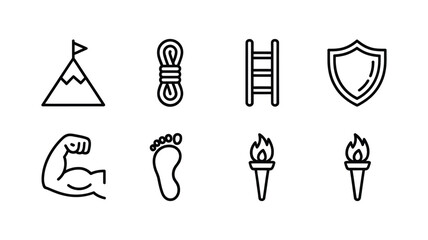 Icons representing achievement strength and determination for success