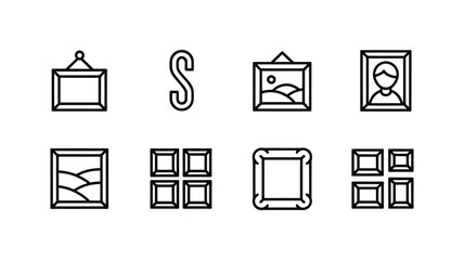 Collection of hand drawn art frames and hanging hardware icons