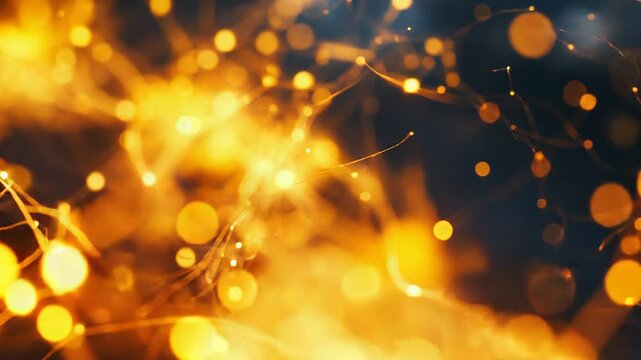 Digital neural network connecting glowing data particles