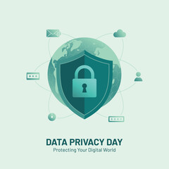 Shield lock illustration with globe for data privacy day