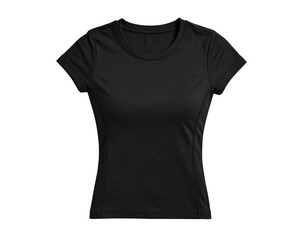 Flat Lay Black Women&rsquo;s Crop Top Tee Mockup with Round Neck and Side Seams, Transparen