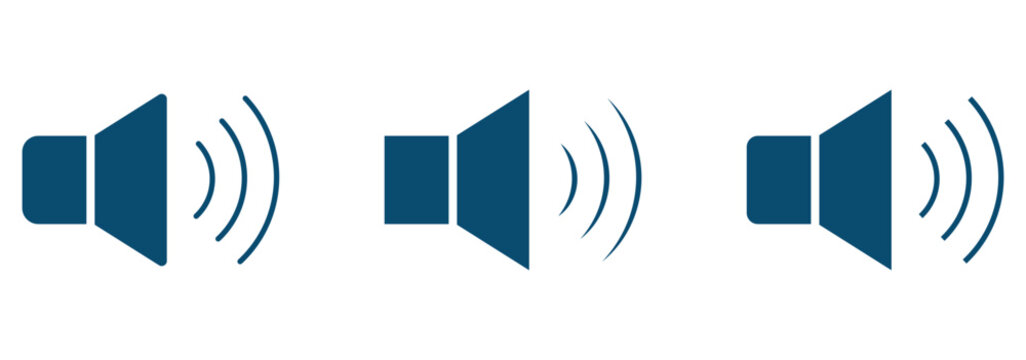 Speaker icons set. Audio, speaker icon on white background. Loudspeaker concept. Speaker sound icon with dynamic soundwaves for audio volume control - flat icon for apps and websites.