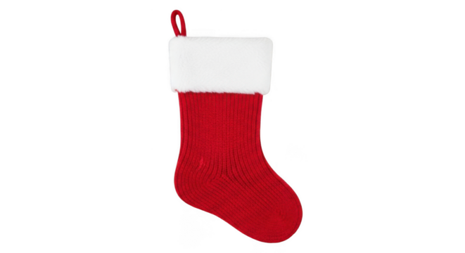 Red christmas stocking isolated on transparent background, png