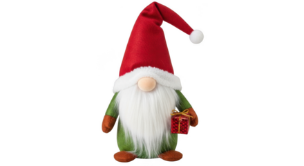 Christmas gnome with gift isolated on transparent background, png