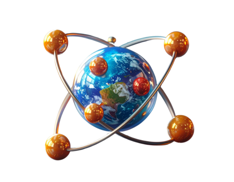 3d illustration model of an atom with nucleus electron 