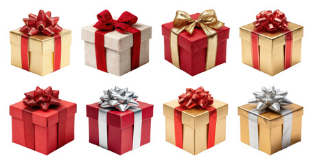 Obraz premium PNG Colorful festive gift boxes, element set on transparent background