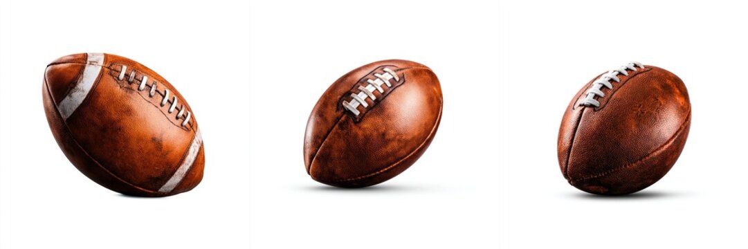 Collection of American Footballs Isolated on White Background - Powered by Adobe
