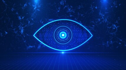 Futuristic Eye icon hud motion animation, cyber technology laser lines on black background. Eye symbol in digital space, animation consists stream of numbers 3D 4K cyberspace or digital transformation - Powered by Adobe