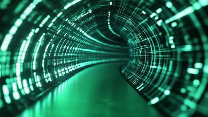 Digital data tunnel with glowing neon lines - Powered by Adobe