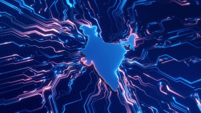 Futuristic 3D 4K Digital India indian Map World Map geometric Animation cyber technology Hud digital glitch, Cyber hacker business slideshows presentation, financial economic grid wireframe territory