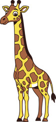Cute African Giraffe Side View – Adorable Cartoon Safari Animal Vector Illustration on White Background