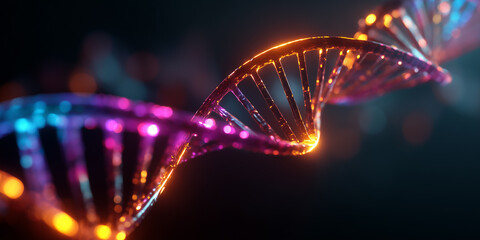 abstract image of colorful light trails forming digital DNA strand symbolizing modern scientific data flow