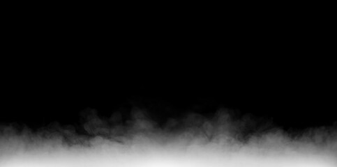 White fog or smoke rising on black background, creating a soft atmospheric texture for use in design, effects, overlays, and creative digital backgrounds.