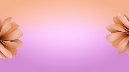 Soft peach and pink gradient background with two large paper flowers on opposite corners, creating gentle and elegant floral frame for text or design, evoking calm and cheerful mood