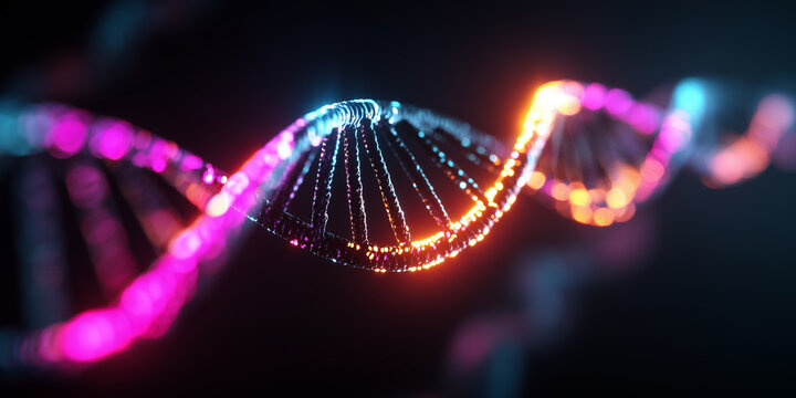 abstract image of colorful light trails forming digital DNA strand symbolizing modern scientific data flow - Powered by Adobe