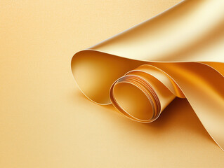 Golden metallic paper roll shiny and smooth texture elegant and luxurious appearance abstract background creative design soft lighting modern style minimalistic composition
