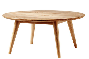 Stylish Wooden Table: A minimalist wooden table with a round tabletop and tapered legs, designed for both aesthetic appeal and practical functionality.