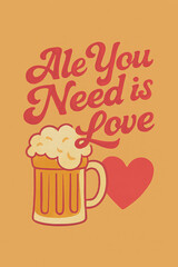 Retro Ale You Need is Love Beer Mug and Heart Art Print – Perfect for Beer Lovers, Valentine's Day, Anniversary, or Everyday Humor – Vintage Inspired Beverage & Romance Design Illustration A