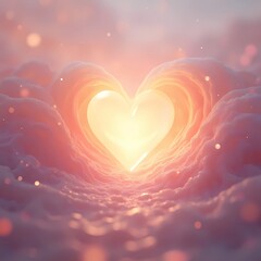 Heart-shaped glow emerging from clouds in soft light  