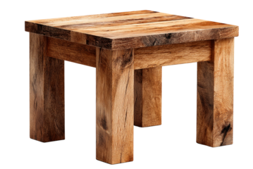 Rustic Timber Side Table: A charming, handcrafted side table with a square top, exuding the raw beauty of natural timber, its weathered texture telling a story of enduring elegance and design.