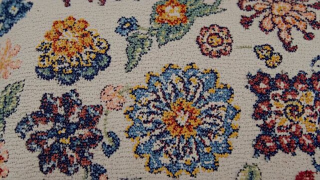 Colorful Floral Tapestry Fabric Texture Close Up.